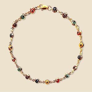 14K Real Gold Rainbow evil Eye Bracelet | Birthday Gift for Her | Ideal Gift |